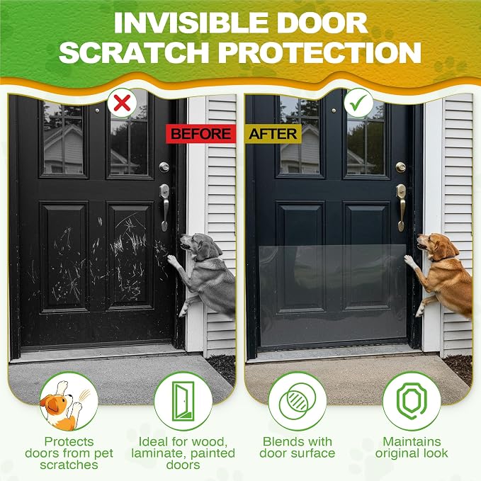 Door Protector from Dog Scratching - 12"X120" Transparent Pet Door Scratch Guard, No Residue Adhesive Dog & Cat Scratch Protector for Doors, Furniture