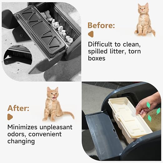 LUVCOSY 30 PCs Disposable Waste Receptacles with Charcoal Bags Compatible with Nature's Miracle Litter Box 2nd and Littermaid Litter Box 3rd, Disposable Cat Litter Trays (Machine NOT Included)