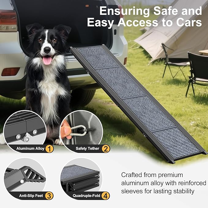 71" Extra Long Dog Ramp for Car Portable Sturdy Dog Ramps for Large Dogs with Non-Slip Rug Surface Dog Car Ramp for SUV Car & Truck, Outdoor Dog Ramp Up to 270LBS