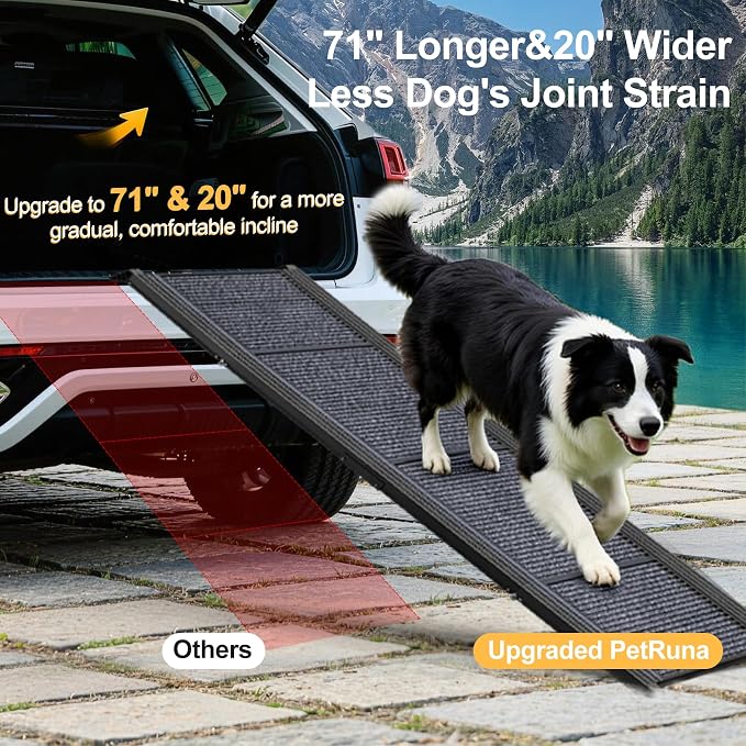71" X-Long & 20" Wider Folding Dog Ramps for Car Portable Sturdy Dog Ramps for Large Dogs with Non-Slip Rug Surface Dog Car Ramp for SUV Car & Truck, Outdoor Dog Ramp Up to 270LBS