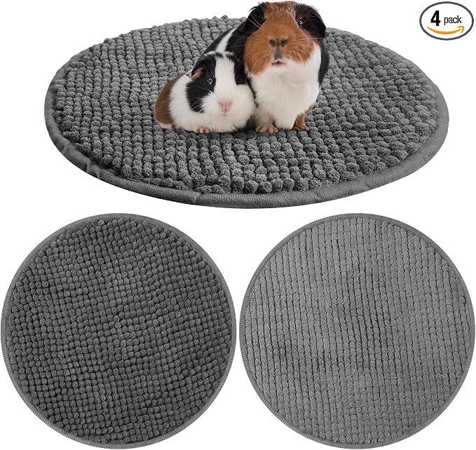 Amylove 4 Pcs Guinea Pig Cage Liner 12 Inch Round Washable Chenille Pee Pads Pet Dog Cat Bedding Training Mat Reusable for Small Animals Puppy Bunny Hamster Chinchilla