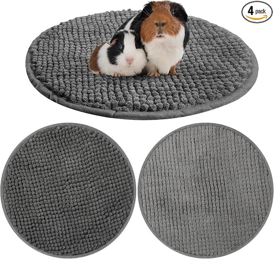 Amylove 4 Pcs Guinea Pig Cage Liner 12 Inch Round Washable Chenille Pee Pads Pet Dog Cat Bedding Training Mat Reusable for Small Animals Puppy Bunny Hamster Chinchilla