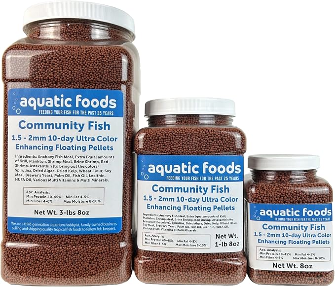 Community Fish Ultra Red Color Enhancing 1.5mm-2mm Floating Pellets. Color Enhancing in 10-Days for All Community Fish…1-lb 8oz Medium Jar