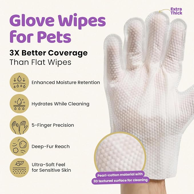PET Cleaning Deodorizing Glove Wipes for Dogs & Cats, Vet Recommended Hypoallergenic Hydrating & Nourish Fur Pet Grooming Glove Wipes, Pet Bathing Wipes for Horse Coat Care,20pcs, Green Tea Scented