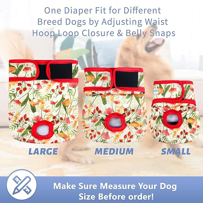 Leekalos Reusable Washable Dog Diapers Female (3 Pack) - Highly Absorbent Doggie Diapers - Size Adjustable Puppy Diapers for Dog Period Panties (XX-Large, Flora)