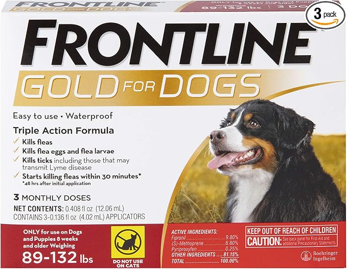 FRONTLINE Gold Flea & Tick Treatment for X-Large Dogs Up to 89 to 132 lbs., Pack of 3