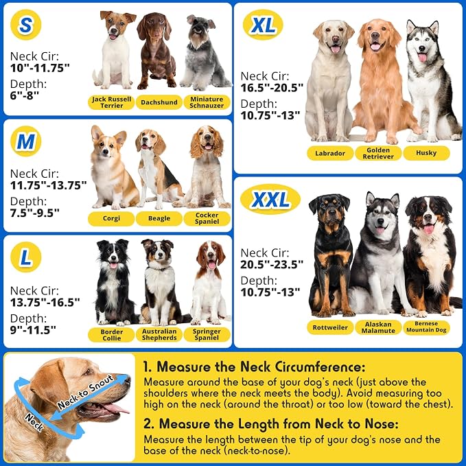 Dog Cone to Stop Licking, Clear Recovery Collar with Detachable Zipper, Sturdy Elizabethan Collar for Large Medium Small Dogs, Soft Adjustable Cone After Surgery Patented, Blue XXL