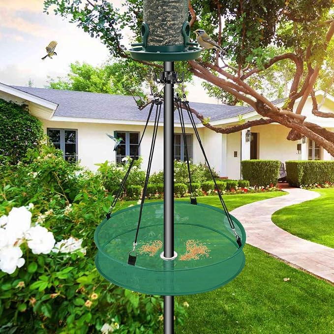 Lettry 20'' Bird Seed Catcher Tray for Pole Mounted Bird Feeder, Birdseed Hoop with Holes Fits 1'' Pole for Birds Feeders Outdoors, Backyard, Garden (1)