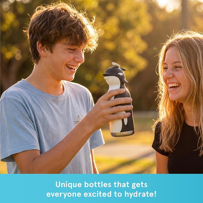 Asobu Bestie Bottle Limited Edition Collectible Kids Water Bottle with Animal Character Lid 16oz (460ml) Insulated Stainless Steel, Leakproof, Reusable with Straw Fun Gift for Girls & Boys