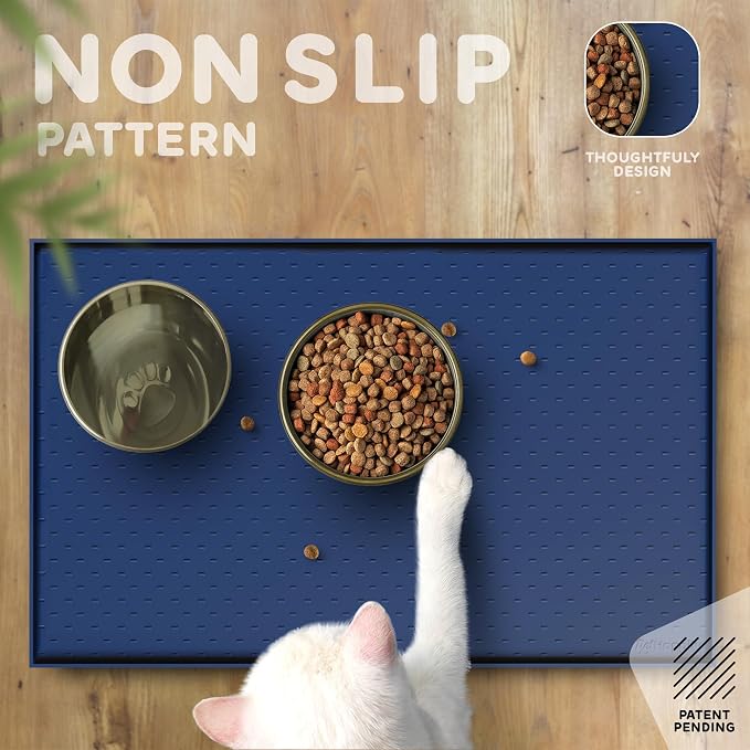 Dog Food Mat - 28x18” Large Silicone Stove Top Protector, Silicone Pet Feeding Mat, Raised Edges Dog Mat for Food and Water Prevent Spill, Waterproof Cat Placemats Protect Floors, Easy Clean Bowl