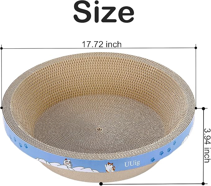 Round Cat Scratcher Bed, 17.7x17.7 Inch Cardboard Cat Scratcher Bowl for Indoor Cats, Large Cat Scratching Board, Cat Scratch Pad with Catnip