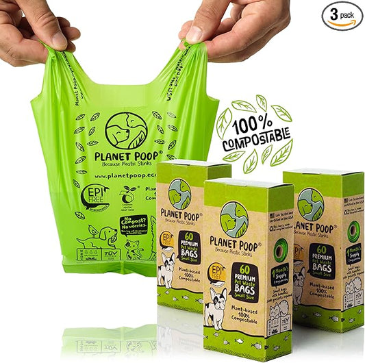 Planet Poop Biodegradable Dog Poop Bags, 180 Count, Plant-Based, Non-GMO, Leakproof, Compostable, No Microplastics - Supports Mission Pawsible in Bali