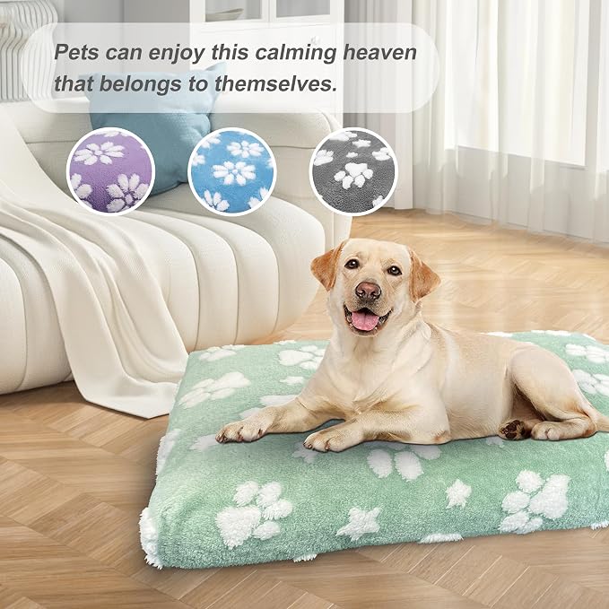 Dog Beds for Small Medium Dogs, Cute Thick Dog Bed for Crate Kennel, Fluffy Pet Bed with Removable Washable Cover and Anti-Slip Bottom, 30"x 20", Green Paw