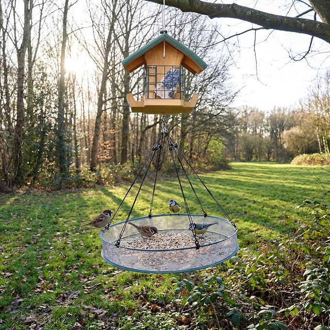 FoldTier 1 Pieces Universal Wild Bird Seed Catcher Hanging Hoop Platform Bird Seed Catcher Tray for Hummingbird Feeders Bee Feeder Outdoor Garden Accessories (30 Inch)