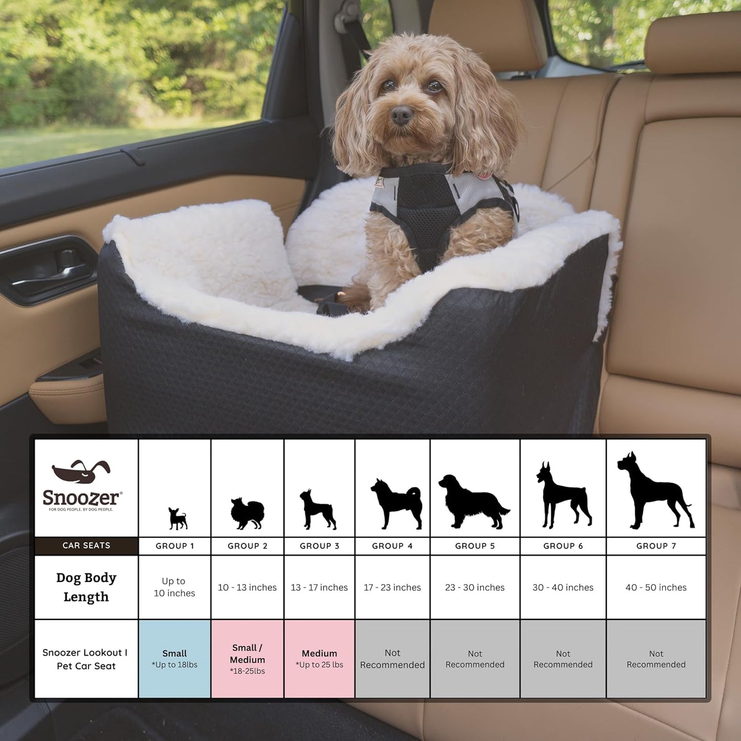 Snoozer Lookout I Car Seat - Dog Car Seats for Small Dogs, Puppy Booster Bed for Small & Medium Sized Pets Up to 25 Lbs, Elevated, Washable - Medium, Palmer Dove