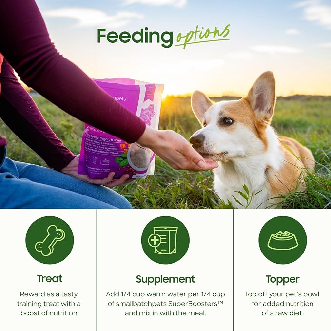 smallbatch Freeze Dried Dog Treats, Superfood Food Topper Turkey Bites for Dogs & Cats, Probiotics, Organic Ingredients, High Protein, Grain Free Healthy Food Topper, Made in the USA, 18 oz Bag