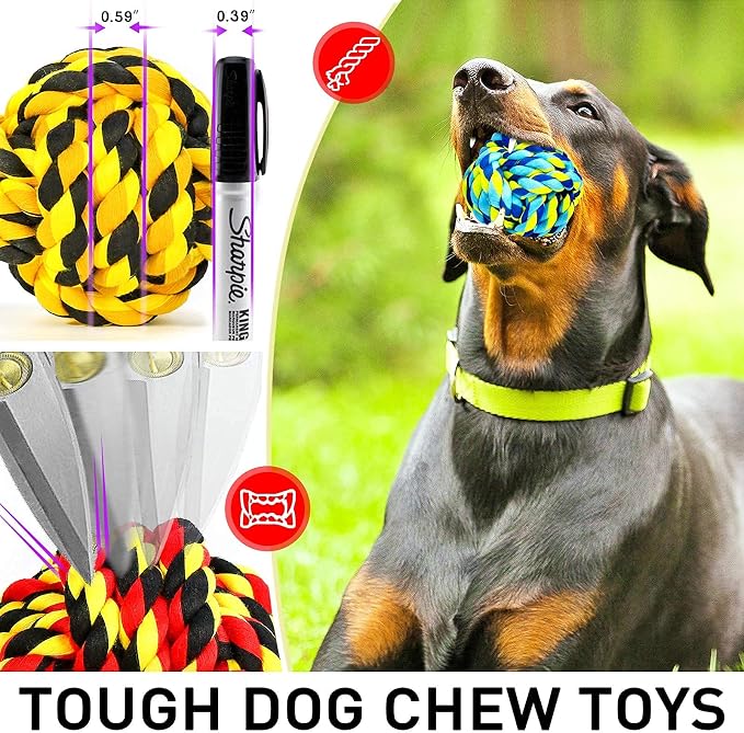 SHARLOVY XL Dog Chew Toys for Aggressive Chewers, Tough Dog Toys for Aggressive Chewers Large Breed, 5 Knots Indestructible Dog Toys,Dog Balls for Large Dogs Set of 15