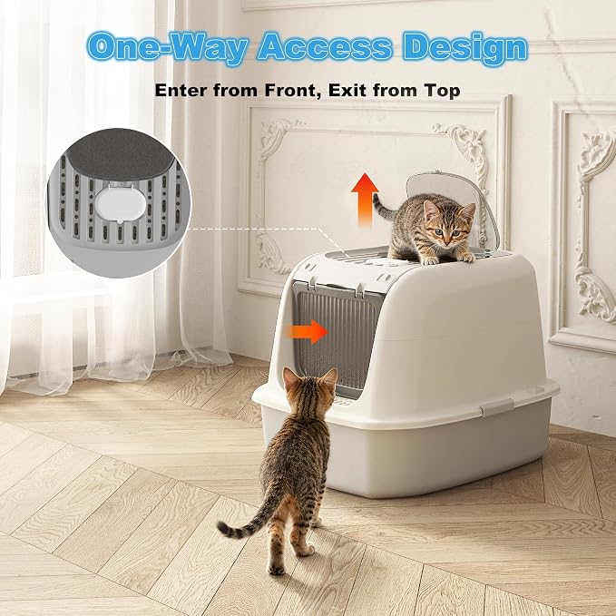 Cat Litter Box 2-Piece Set with Scoop Front Entry Covered Top Exit Ideal for Small Medium Cats 20.6”×16”×14.3” Grey+Green