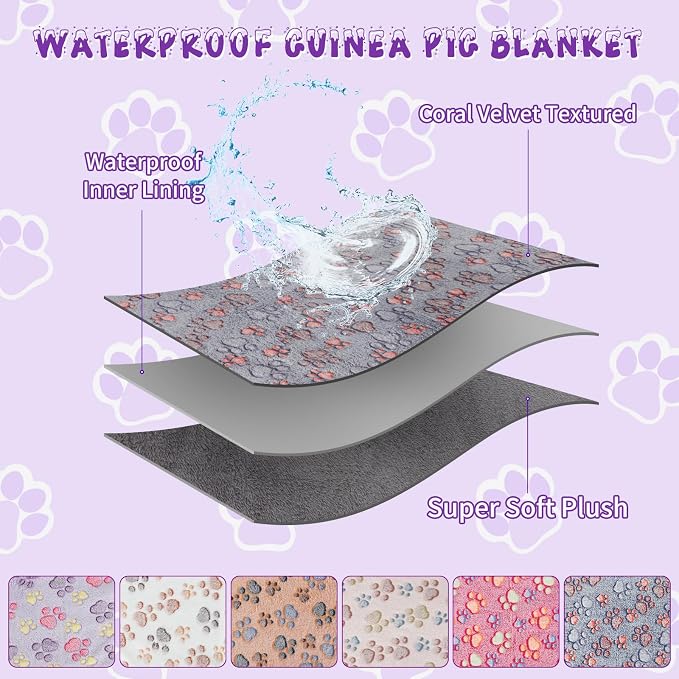 YUEPET Waterproof Guinea Pig Blankets Washable 6 Pack Small Animal Fleece Cage Liners Pet Soft Sleep Mat Pad Cover Warm Flannel Throw for Hamster Guinea Pig Rabbit Chinchilla Hedgehog Ferret 48"×24"