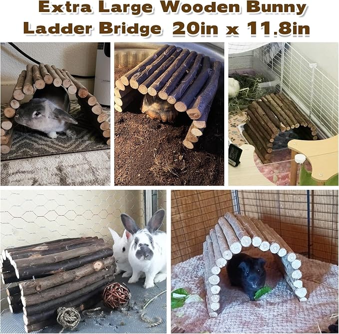 PINVNBY Guinea Pig Wooden Ladder Bridge (20 x 11.8 in) Rabbits Hideout, House, Tunnel, Rodents Chew Toys for Bunny, Chinchillas, Hedgehogs, Ferrets, Rat and Small Animals-Extra Large