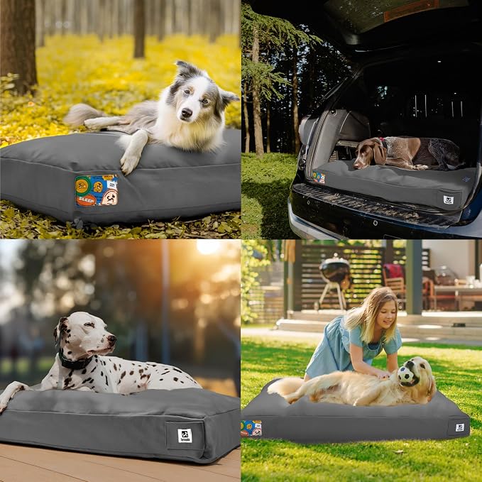 Sytopia 47 Inch Canvas Outdoor Dog Bed for XXL Dogs, Durable Dog Bed with Waterproof Machine Washable Removable Cover, Indoor Patio Pet Pad for Crate, Dark Grey