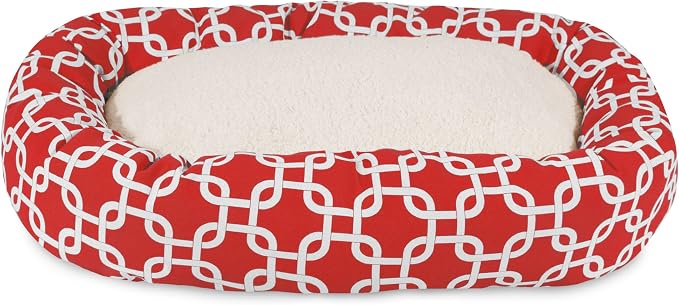 Majestic Pet 24 Inch Links Sherpa Calming Dog Bed Washable – Cozy Soft Round Dog Bed with Spine for Head Support - Fluffy Donut Dog Bed 24x19x7 (inch) – Round Pet Bed Small - RED