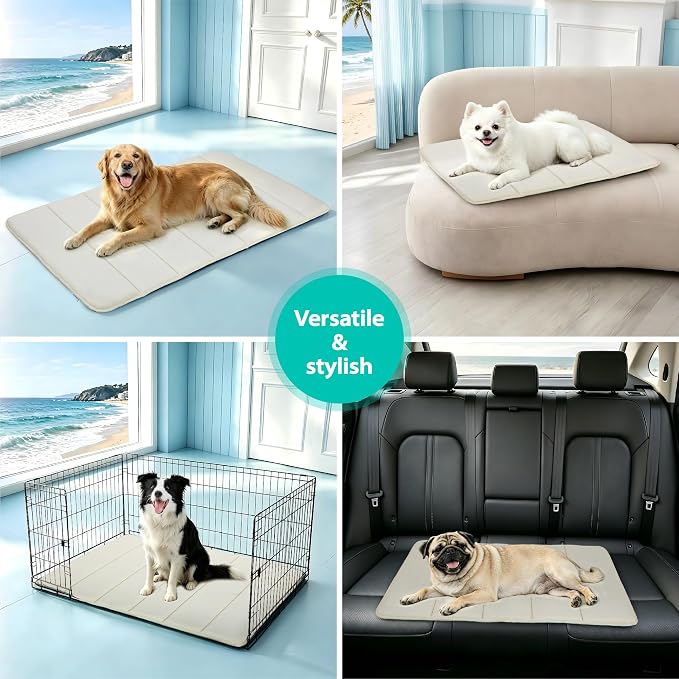 Dog Cooling Mat for Large Dogs – 47"x29" Orthopedic Memory Foam Pad for Summer, Hot Weather & Joint Relief | Washable, Non-Slip Crate Mat for Senior Dogs, Travel & Home(Dark Beige)