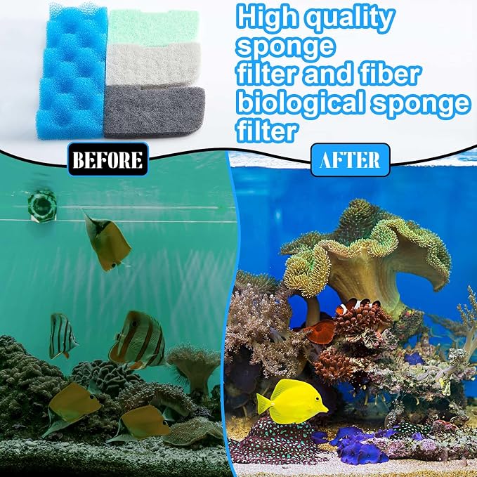 Threlaco 20 Pcs Aquarium Filters Replacement Filter Media Kits Compatible with Fluval 306/307, Including 2 Biological Foams, 6 Ammonia / 6 Phosphate / 6 Nitrite Remover
