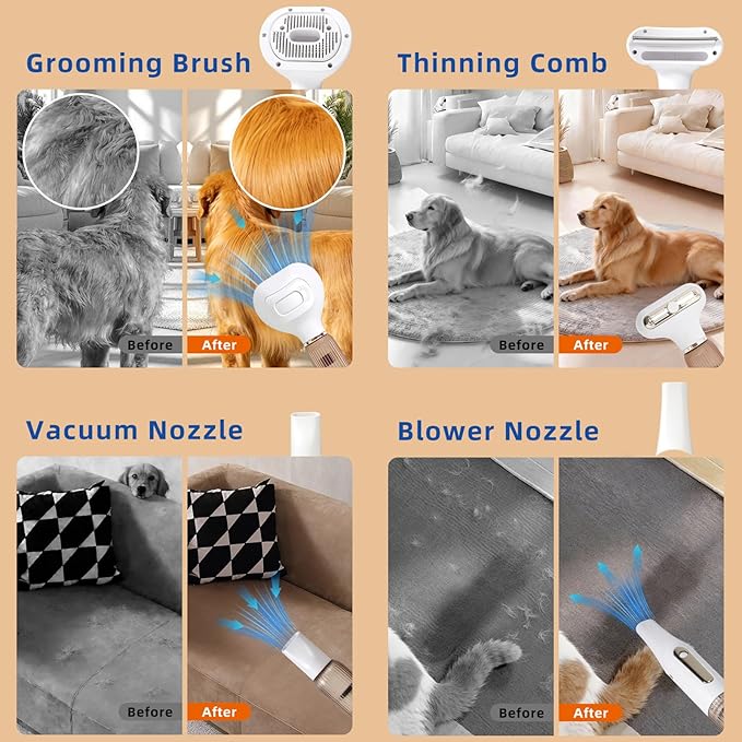Vacuum Grooming Brush for Dog,4-In-1 Slicker Brush Kit for Shedding, Undercoat Deshedding Tool,Loose Hair Remover for Dog & Cat, Portable Pet Grooming Vacuum (white) (white)