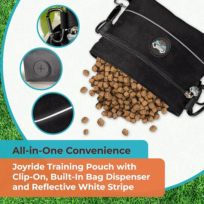 Joyride Harness Dog Training Treat Pouch - Adjustable Waist Belt, Clip-On Feature, & Built-in Poop Bag Dispenser Compact, Durable & Stylish Pet Reward Bag