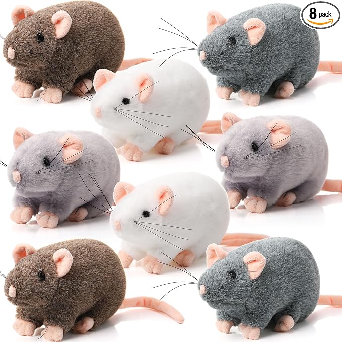 Honoson 8 Pcs Rat Stuffed Animal Mouse Plush Toy 7 Inch Fake Rat Small Stuffed Mice Bulk Cuddly Realistic Plushies for Birthday Christmas Surprise Gifts(Mixed Color,Classic)