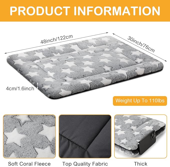 VitalCozy 4 Pcs Dog Crate Pads, Ultra Soft Warm Washable Anti-Slip Kennel Bed Mat for Pets, Reversible, Replaceable, Cage Liner for Small Medium Large Dogs and Cats(30 x 48 x 1.6 Inch,Star,Gray)