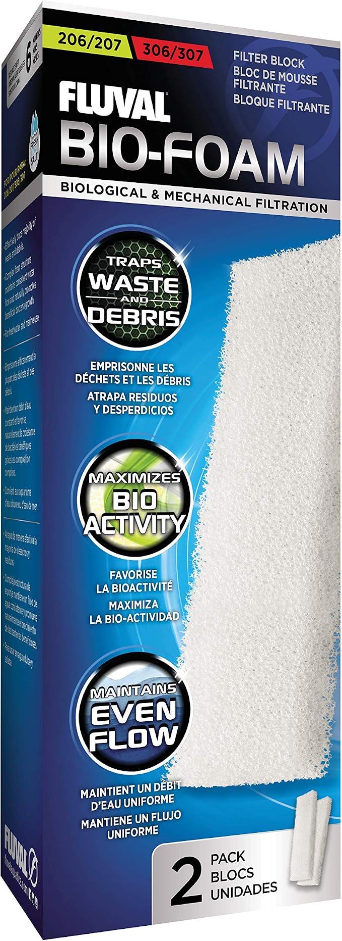 Fluval Foam Filter Block (204/205/306 & 304/305/306)- 2-Pack Biomax Bio Rings - 500 grams/17.63 Ounces