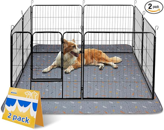 Sunheir Washable Pee Pads for Dogs Extra Large 48" x 60" 2-Pack, Reusable Puppy Pads Pet Training Pads for Dog Playpen Indoor, Waterproof Dog Pee Pads for Puppy Playpen, Whelping Pad - Light Grey