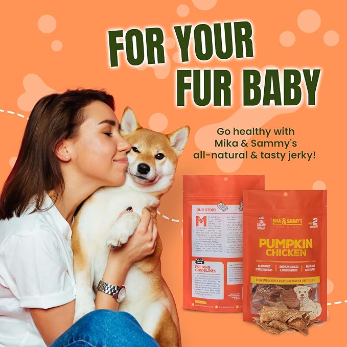 Gourmet Chicken Jerky Dog Treats Made in The USA. Cage-Free, No additives (Pumpkin Chicken 5 0z)