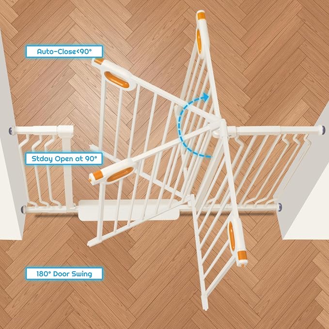 owlie Baby Gate for Stairs 29-52 Inch Wide, Safety Gate for Baby Adjustable Pet Gate with Door Pressure Mounted Gates for Kids Toddler Dogs Extension Kit Indoor Stairway Doorway White (30.5'' Tall)