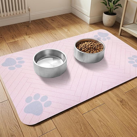 Pet Feeding Mat-Absorbent Dog Feeding Mat for Food and Water Bowl,No Stains Pet Placemat,Quick Drying Water Dispenser Mat for Dog and Cat,Easy to Clean Dog Accessories(L,Pink)