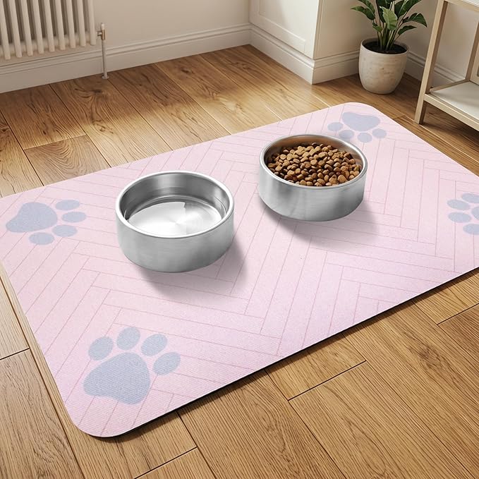 Pet Feeding Mat-Absorbent Dog Feeding Mat for Food and Water Bowl,No Stains Pet Placemat,Quick Drying Water Dispenser Mat for Dog and Cat,Easy to Clean Dog Accessories(M,Pink)