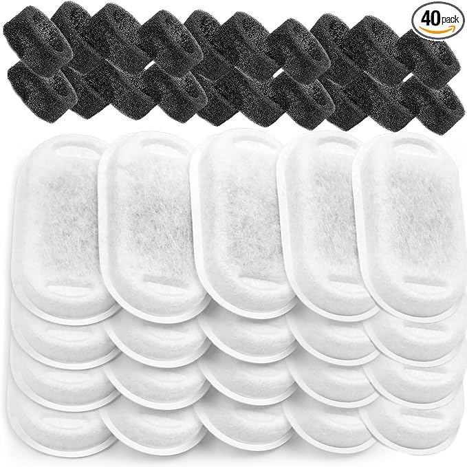 Cat Water Fountain Filters for Stainless Steel 67oz/2L Adjustable Water Flow Pet Fountain, 20 Pack Pet Replacement Filters with 20 Sponges