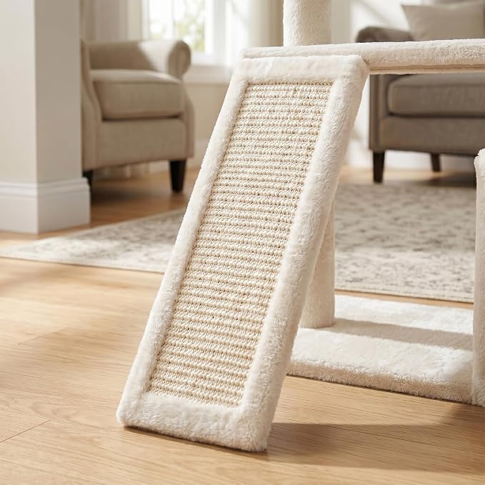 商品图片 YUNIQUE Multi-Functional Cat Tree Tower, Big Cat Condo with Scratching Board, Rotating Toy & Deep Hammock, Luxury Perch Kitty Furniture for Indoor Cats (White)