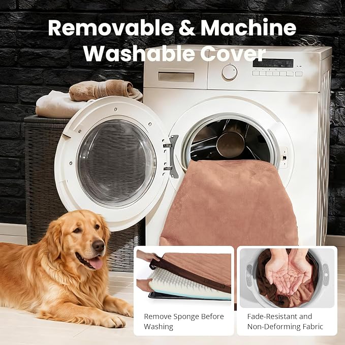 OhGeni Orthopedic Waterproof Dog Bed for Medium Large Dogs, Machine-Washable Removable Cover in Easy-Clean Fabric, Reversible Memory Foam & Easy-Carry Handle, Wider and Larger, 36 inch (Brown)