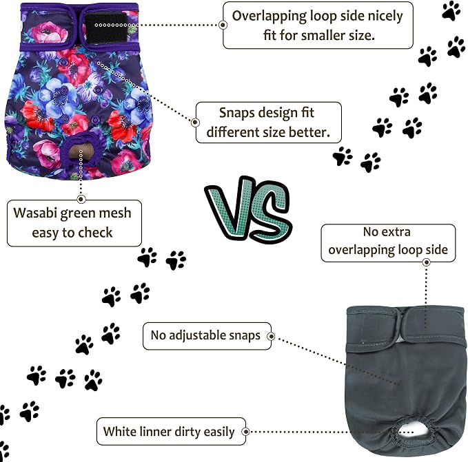 Female Dog Diapers 5Pcs - Premium Reusable Diapers for Doggie in Heat - Highly Absorbent Dog Diapers Female for Pet Incontinence with Adjustable Snaps, Rose, L