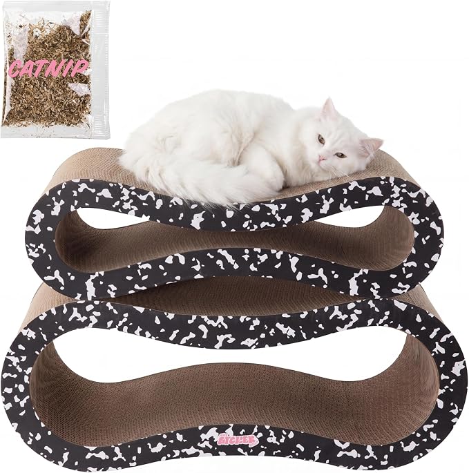Suvi 26" Modern Cardboard Infinity 2-in-1 Lounge Bed Cat Scratcher with Catnip, Black and White Composition Notebook, Corrugated Scratching Surface and Tunnel for Indoor Cats CSR1014G