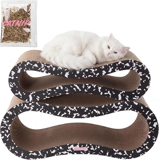 Suvi 26" Modern Cardboard Infinity 2-in-1 Lounge Bed Cat Scratcher with Catnip, Black and White Composition Notebook, Corrugated Scratching Surface and Tunnel for Indoor Cats CSR1014G