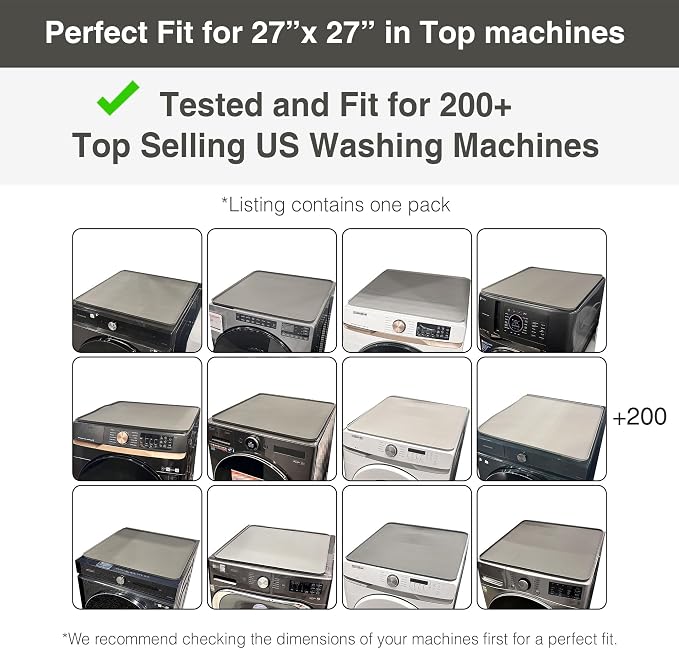 1 PACK SEIRI Washer and Dryer Topper, 26" x 26" Silicone Dryer Top Protector Mat for Flat Top Surface Cover and Front Load Washing Machine Non-Slip Waterproof Laundry Topper Mat Large (Dark Gray)