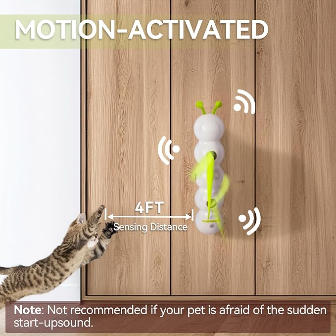 AFP Interactive Cat Toy, Automatic Furry Tail Teaser Toy with Motion Sensor, Electric Cat Toy, USB Rechargeable, Self Play Cat Feather Toy for Indoor Cats, Suction Cup for Stable Play, 1 Replacement