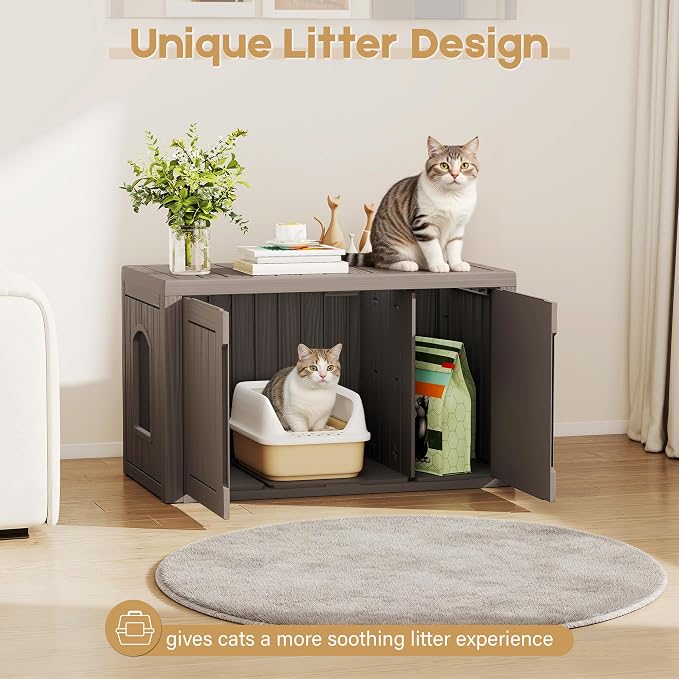 Cat Litter Box Enclosure, Covered Cat Litter Box with Adjustable Partition, Multi-Functional Hidden Enclosed Litter Box Furniture, Easy to Clean & Assemble, Grey
