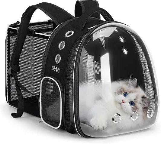 Lekereise Cat Backpack Carrier, Expandable Large Space Cat Bubble Backpack for Kitty Small Dog up to 18lbs, Transparent Pet Carrier for Travel, Hiking