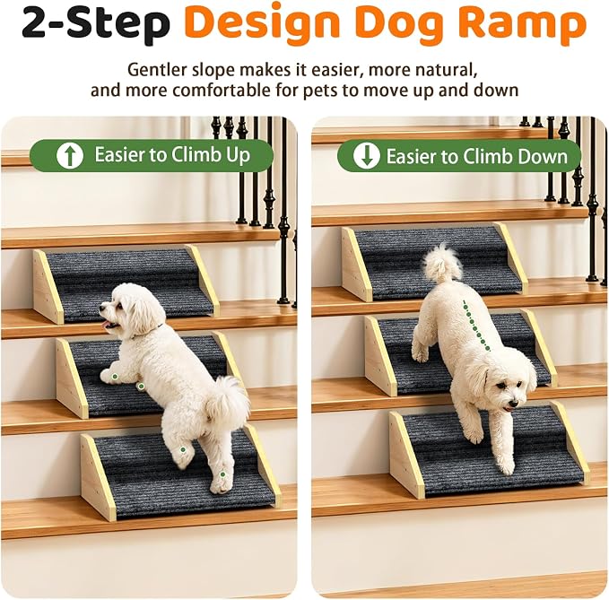 3 Pack Dog Ramp for Stairs-2-Step Wooden Pet Ramp with Non-Slip Carpet for Small Dogs,Gentle Slope Support for Senior Injured Aging Short-Legged Pets,Indoor Use