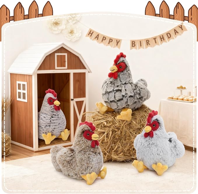 Muiteiur 4 Pack Hen Stuffed Animal Set, 9.8 inch Cute Chicken Stuffed Toy, Hen Plush Bulk for Kids Toddlers Birthday Gifts